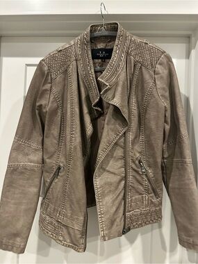 Tea Collection Taupe Faux Leather Moto Jacket - Women